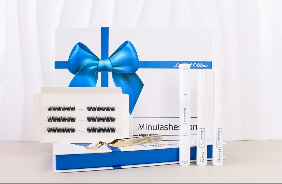 Cashmere Eyelash Kit – The Ultimate Luxury for Your Eyes. Limited edition! Eyelashes plus bond & bond,sealer, remover and tweezer plus brush by MinuLashes