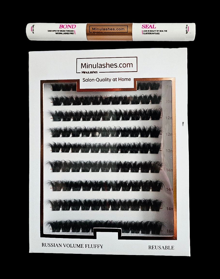 Russian Volume 3D Lash Clusters – Fluffy DIY Extensions + Invisible Bond & Sealer (7–10 Days Wear)