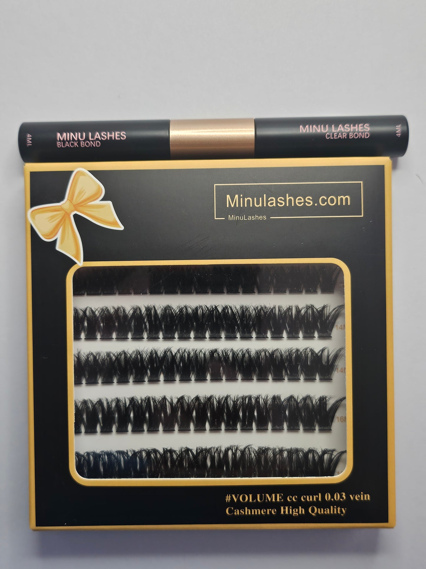 MinuLashes DIY Lash Clusters - Volume 0.03 Vein - 102 Pieces (10mm, 12mm, 14mm, 16mm, 18mm) + brush