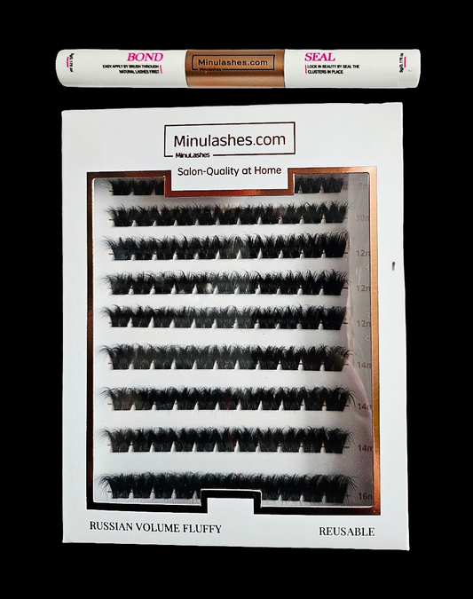 Russian Volume 3D Lash Clusters – Fluffy DIY Extensions + Invisible Bond & Sealer (7–10 Days Wear)