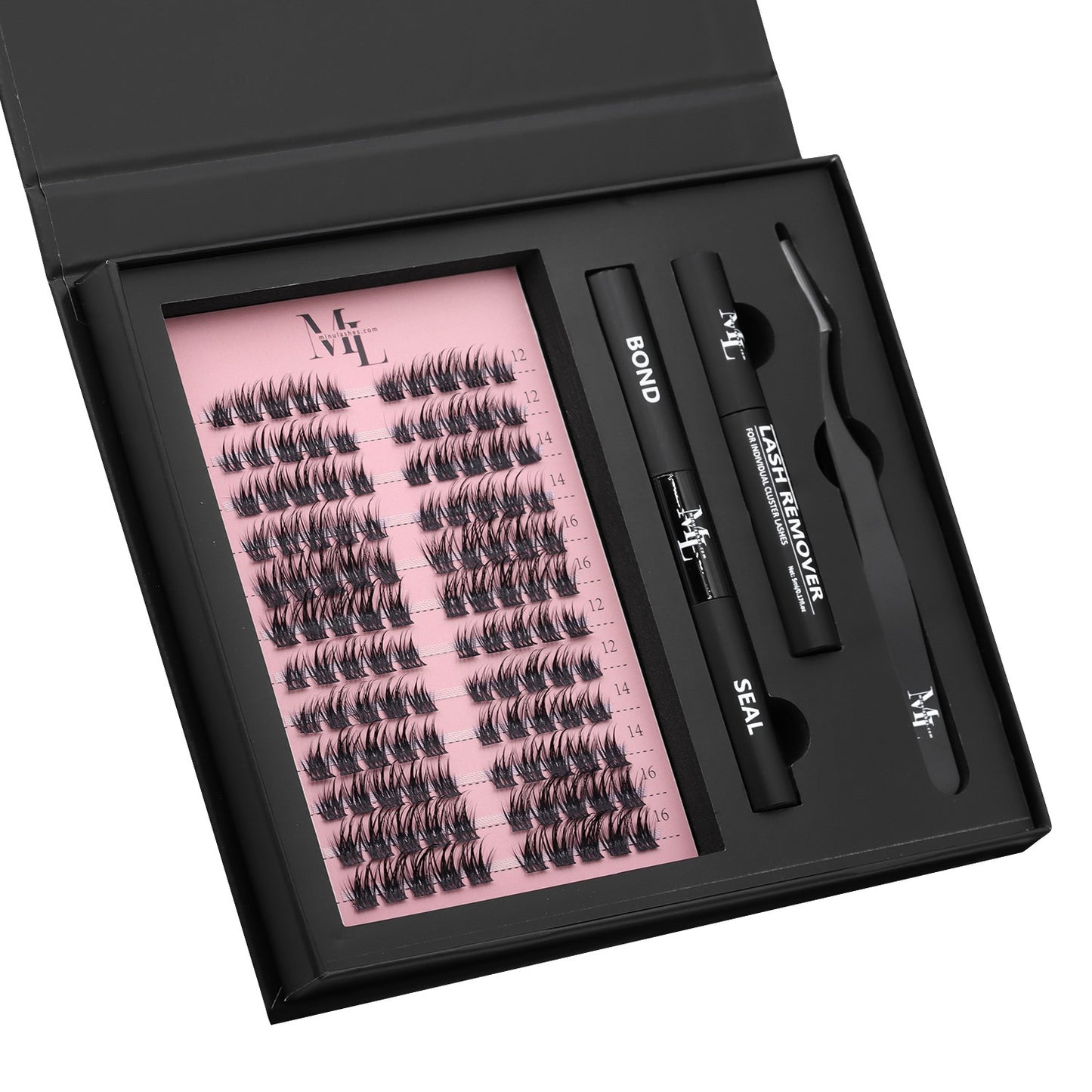 DIY Lash Extension Kit – Cluster Lashes with Bond & Seal, Lash Remover & Tweezers (Black Edition) by MinuLashes