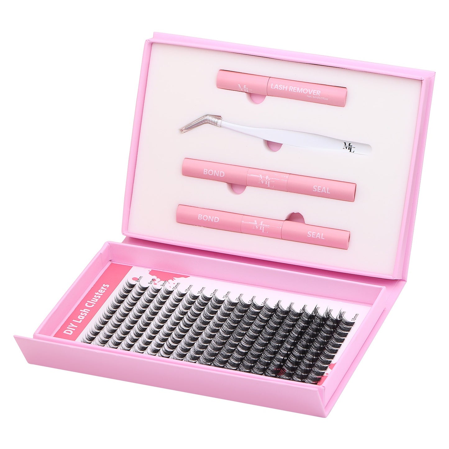 Diy Lash Extension Kit – Cluster Lashes with Bond & Seal & Tweezers (Pink Edition)