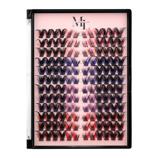 DIY Lash Clusters D-Curl Mix – Black with Color Accents (Red, Purple, Pink & Blue) by MinuLashes