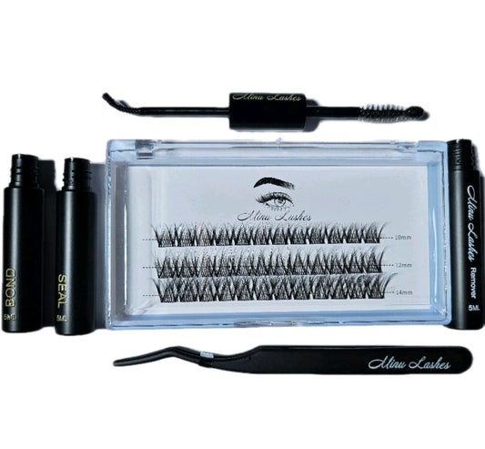 MinuLashes – DIY Lash Extension Kit ✨
Large Tray | Clusters + Tools ( tweezer, black bond black sealer remover and gift) 10 12 14mm